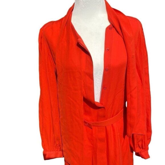 JOSEPH 100% Silk Georgette Dress Long Sleeve Ribbon Tie Button Front Sz 10 - Picture 5 of 6